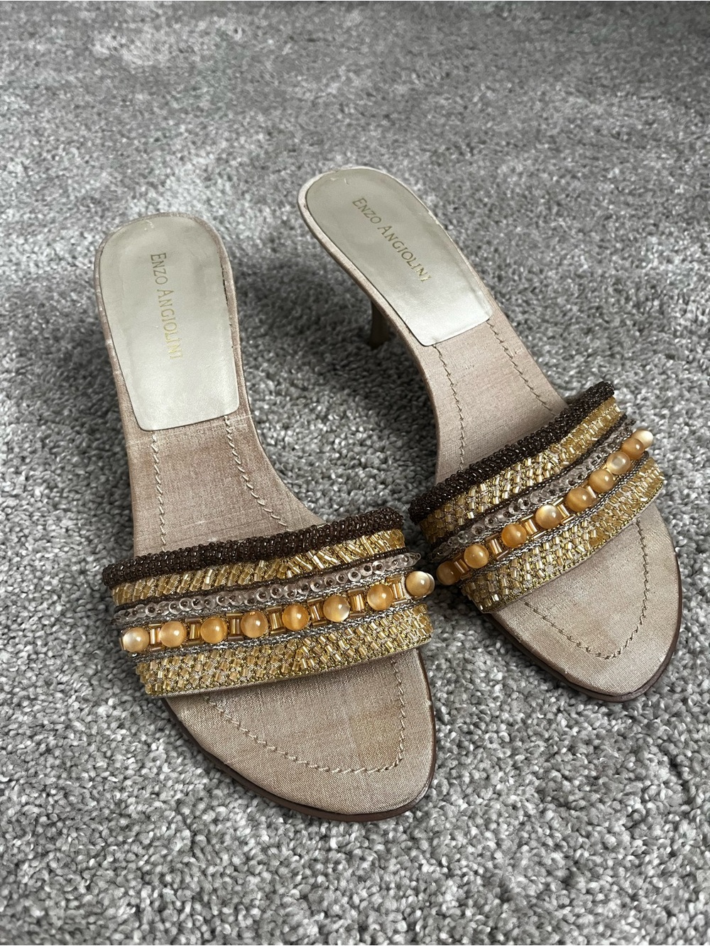 Enzo Angiolini Gold Beaded Slide Sandals